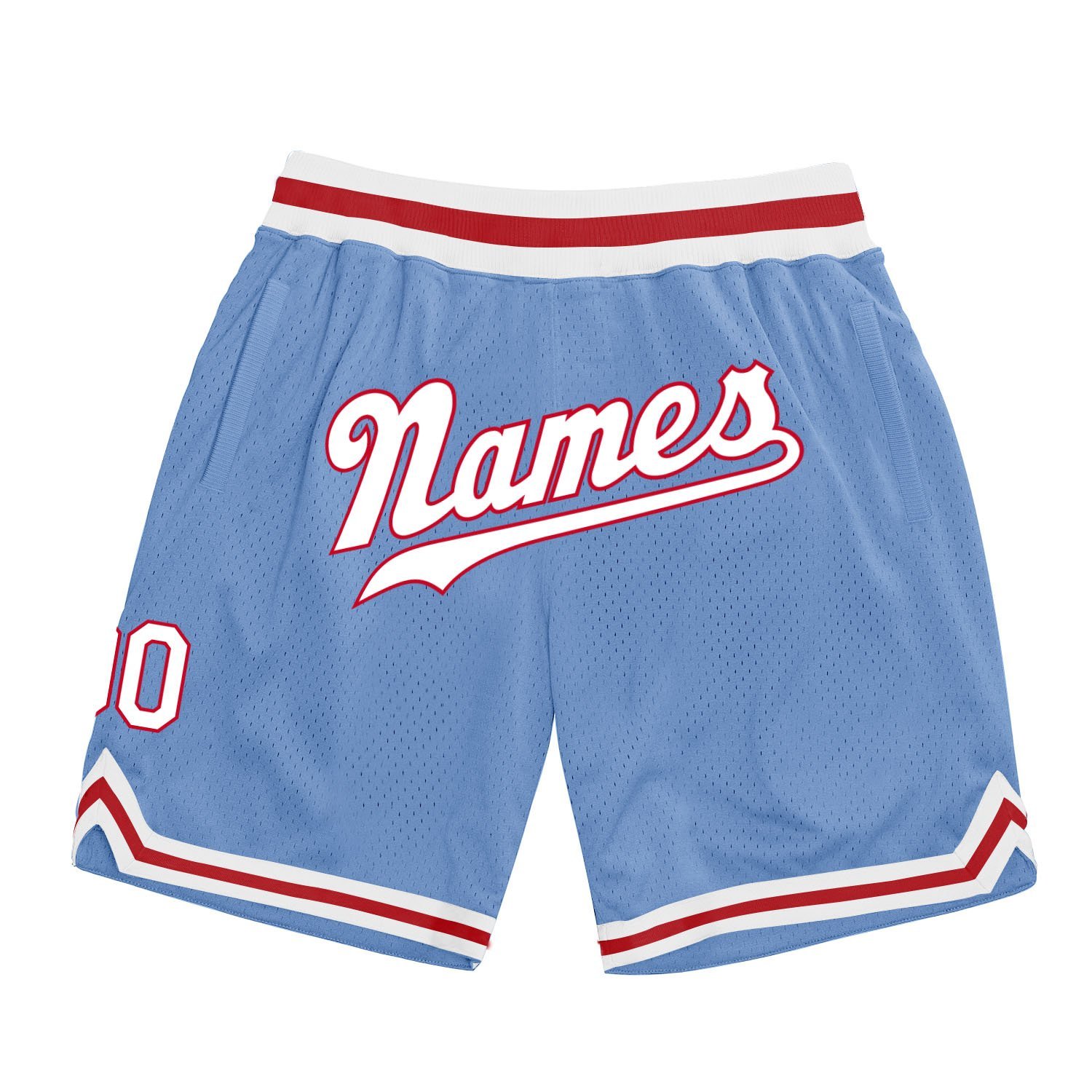 Men's Custom Light Blue White-Red Authentic Throwback Basketball Shorts