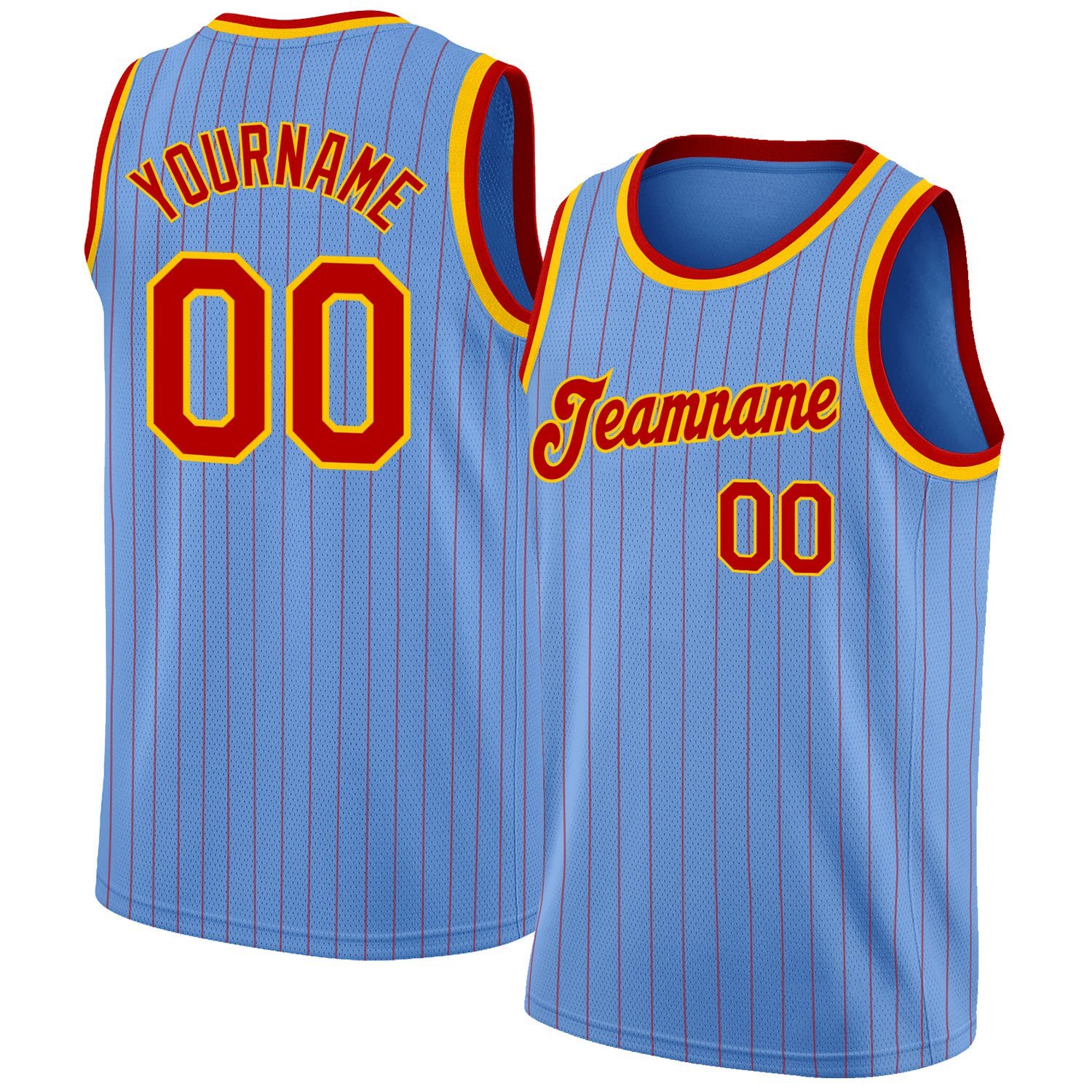 Men's Custom Light Blue Red Pinstripe Red-Gold Authentic Basketball Jersey